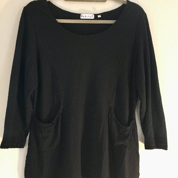 Habitat Black Textured 3/4 Sleeve Lagenlook Top with Pockets Women's Size L - Picture 5 of 10